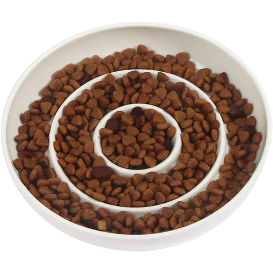 Ceramic Cat Slow Feeder Bowl Heavy Base Non-Slip Shallow Dish for Wet Food and Gravy Whisker Friendly Stress Free Mealtime Solution Anti Vomiting for Kittens Small Dogs and Pets Easy Clean Durable White Pet Food Dish