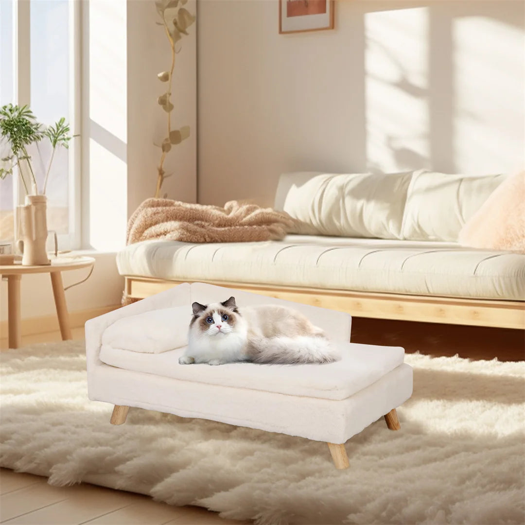 L-Shape Dog Sofa Bed Cat Cushion Stool Warm Nesting Couch with Rubber Wooden Legs Soft Comfortable Pet Furniture