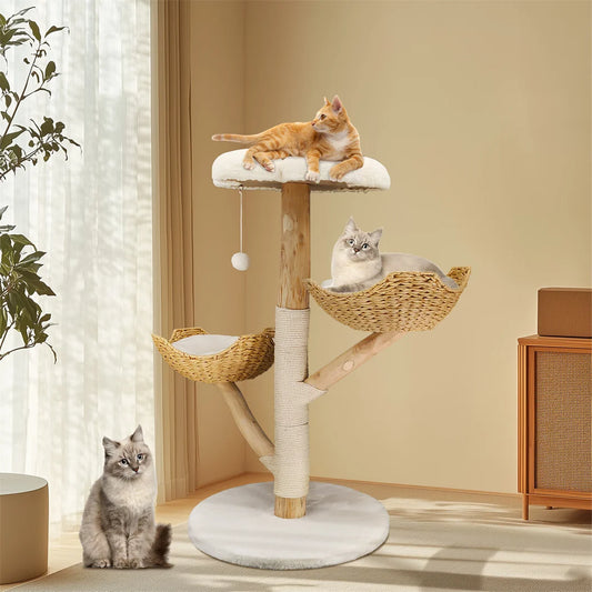 Modern Cat Climbing Tree Activity Tower with Plush Cushion Sisal Scratching Post Cozy Kitten Playhouse for Multiple Cats