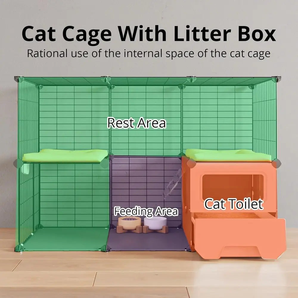 Cat Cage Indoor with Litter Box 2-Tier DIY Cat Playpen Detachable Metal Wire Kennel Crate Large Exercise Place Ideal or 1-2 Kitt