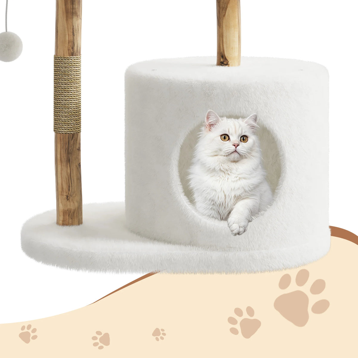 Modern Cat Tree, Multi-Level Cat Tower with Hand-Woven Basket, Plush Cat Condo, Sisal Scratching Posts, Dangling Balls for Indoor Cats