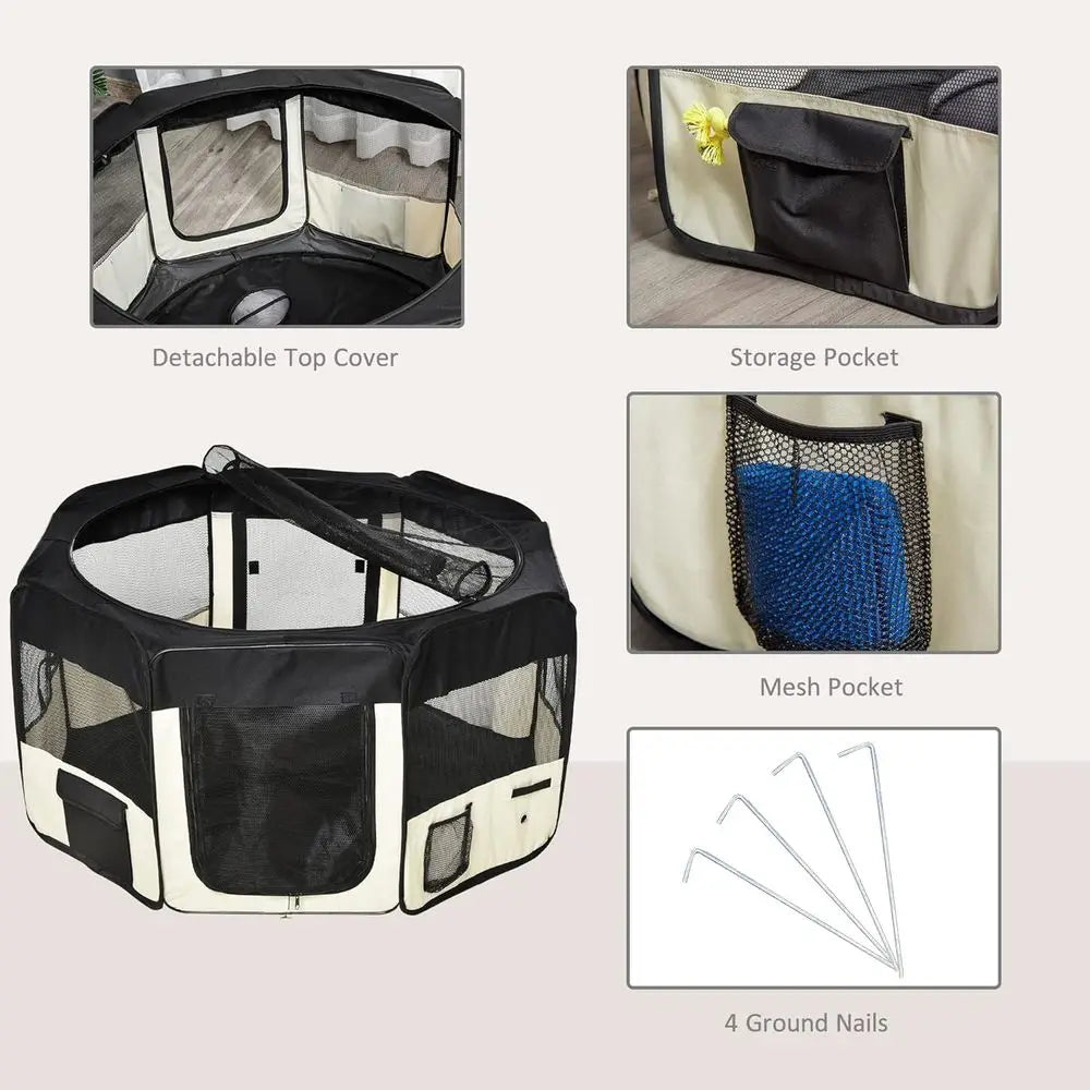 47.25 inch Sot Pet Playpen, olding Puppy Kennel, Dog Tent, Cat Exercise Crate, w/Bag, Beige