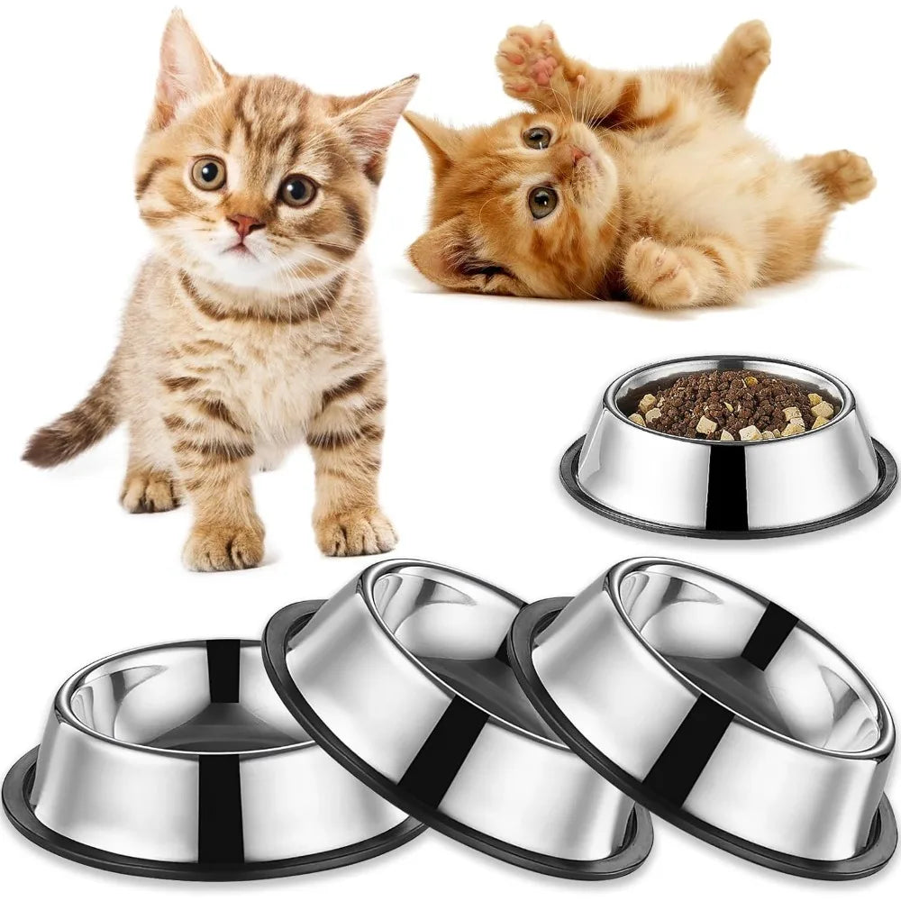 Stainless Steel Cat Food and Water Bowl Set of 3 Non-Slip Small Pet Feeding Dishes 7 Oz Capacity Each for Wet Food and Water Perfect for Kittens Puppies and Small Dogs to Prevent Whisker Fatigue and Promote Comfortable