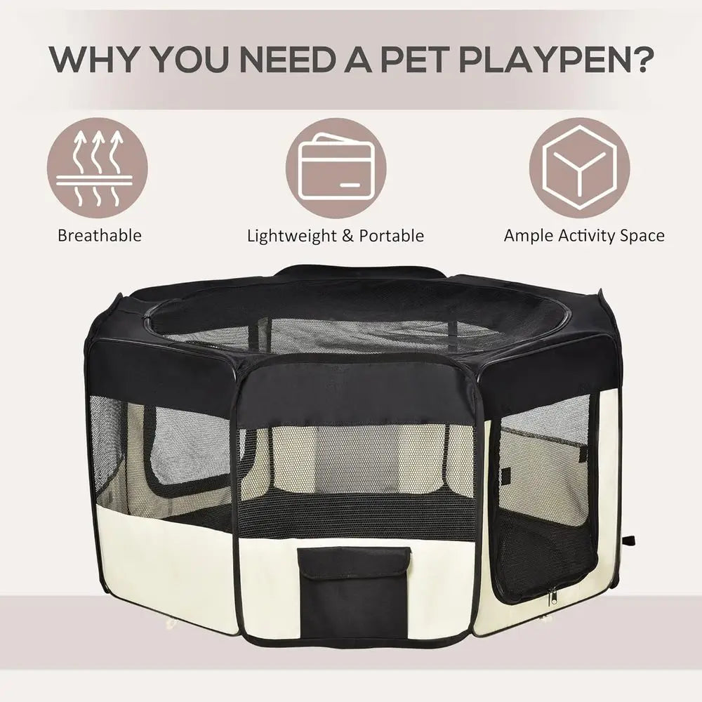 47.25 inch Sot Pet Playpen, olding Puppy Kennel, Dog Tent, Cat Exercise Crate, w/Bag, Beige