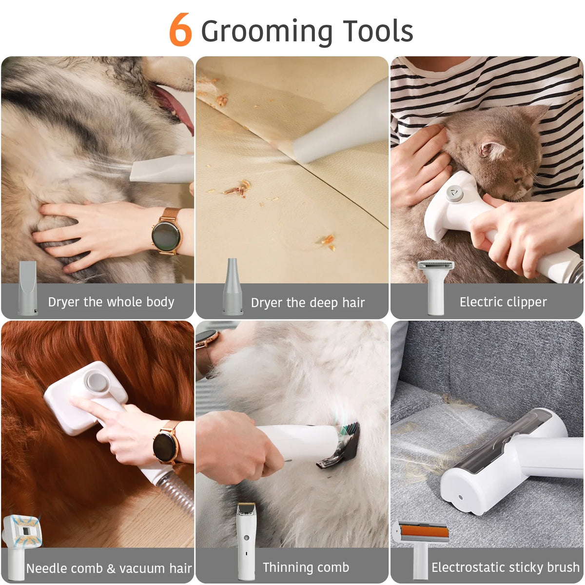 Dog Grooming Kit with Dryer & Pet Grooming Hair Vacuum 15500Pa Low Noise with LED Display Adjust Temperature & Speed Control