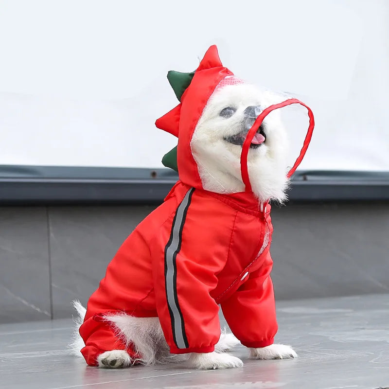 Fun Cartoon Puppy Four-Legged Raincoat Waterproof High Visibility Reflective Hooded Rain Jacket Ventilated Lined Outdoor Rain Suit for Dogs Cats