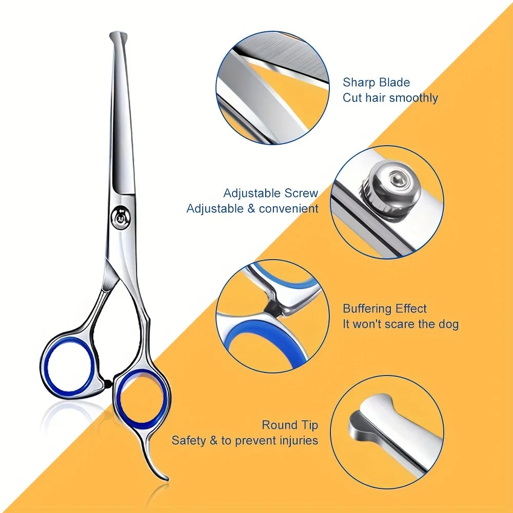 7PCS/SET Stainless Steel Dog Grooming Scissors Set, Titanium-Coated With Safety Rounded Tips, Heavy-Duty Pet Grooming Shears