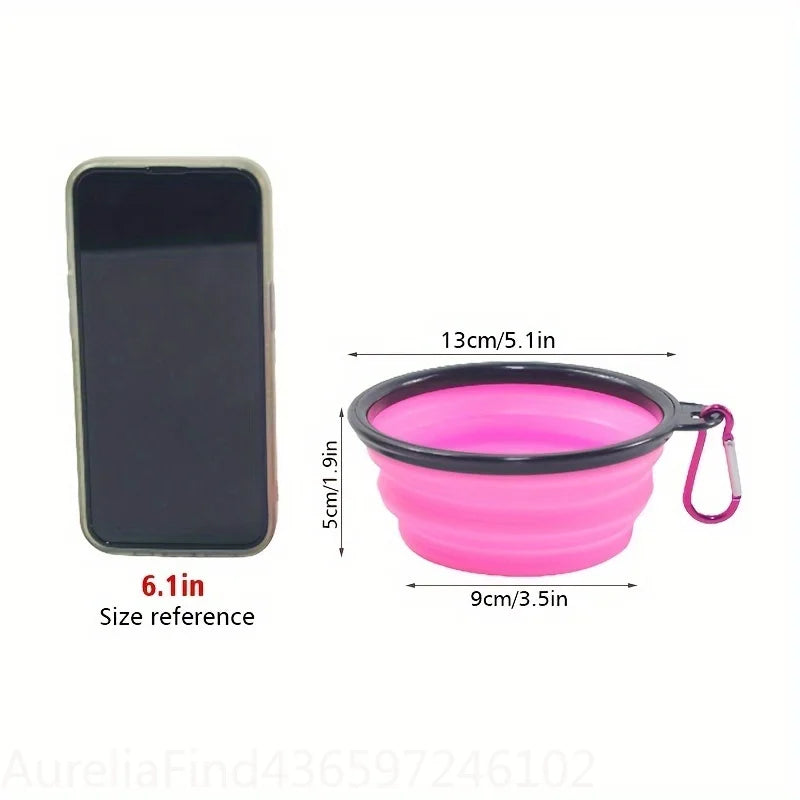 Portable Silicone Folding Dog Bowl with Rim Collapsible Pet Food Water Bowl for Outdoor Walking Travel