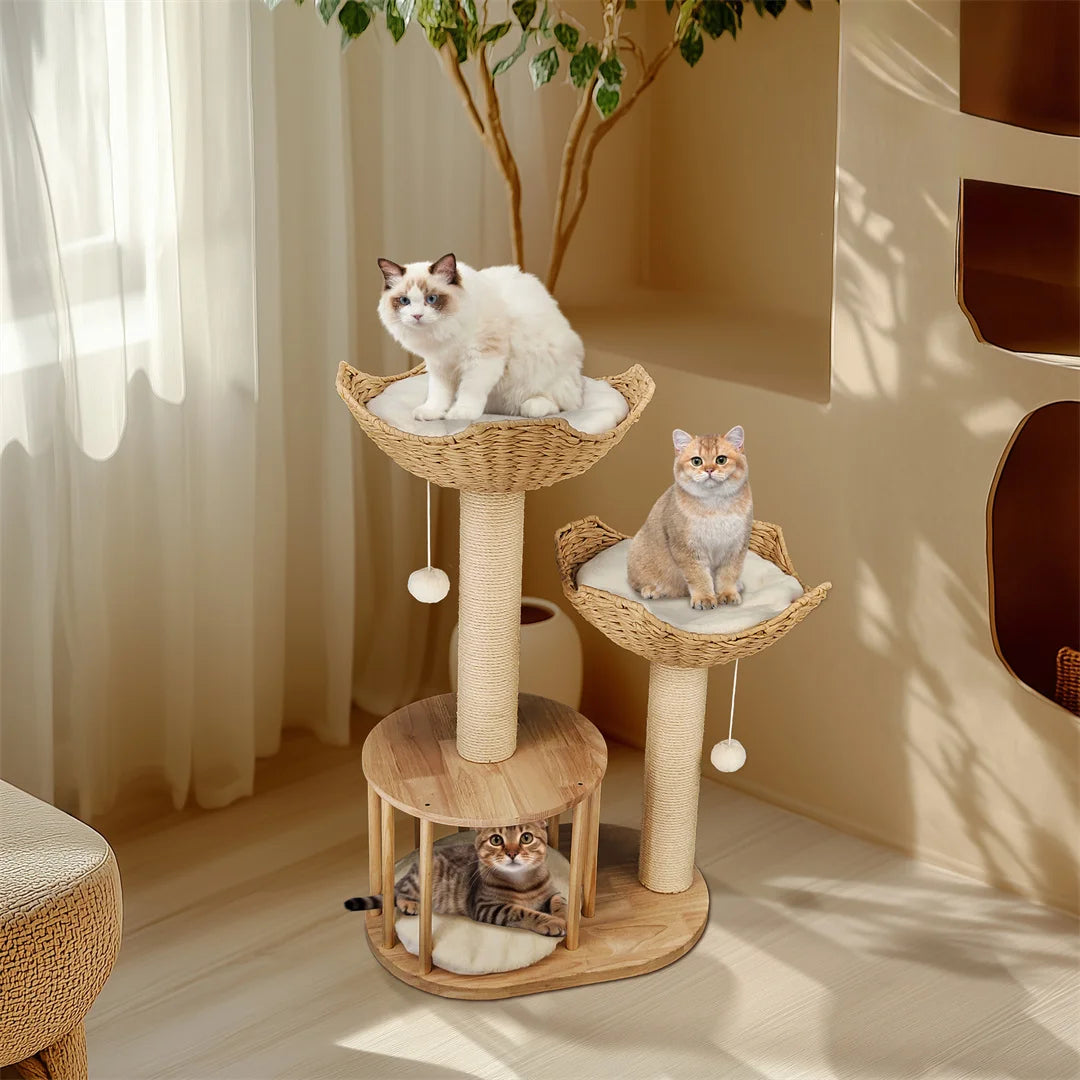 3-Tier Cat Climbing Tree Indoor Kittens Activity Center Tower with Scratching Post for Cat Furniture
