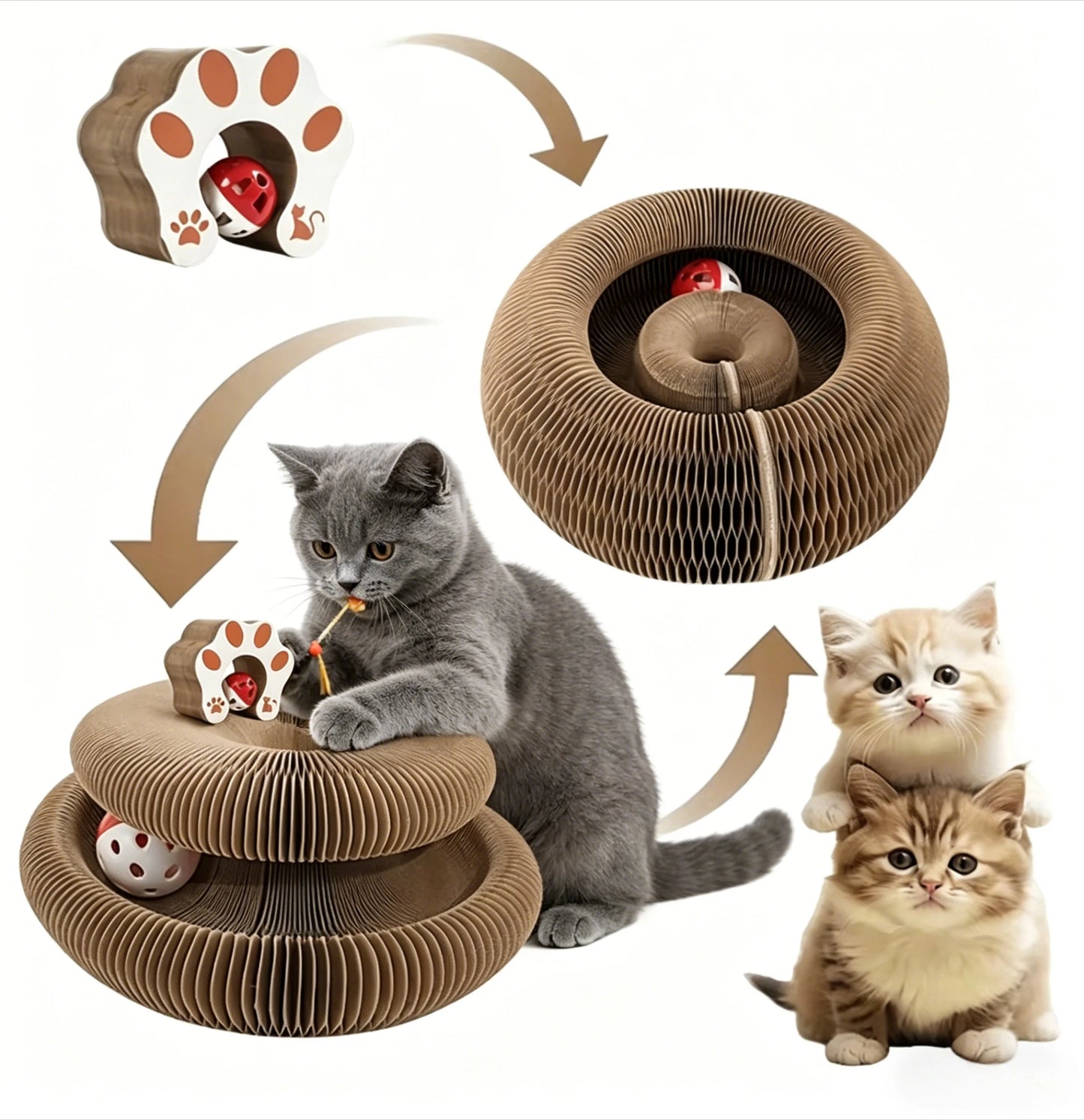 Foldable Corrugated Cat Scratching Board with Ball Track Toy Durable Scratch Pad Bed Free Surprise Gift USA Warehouse