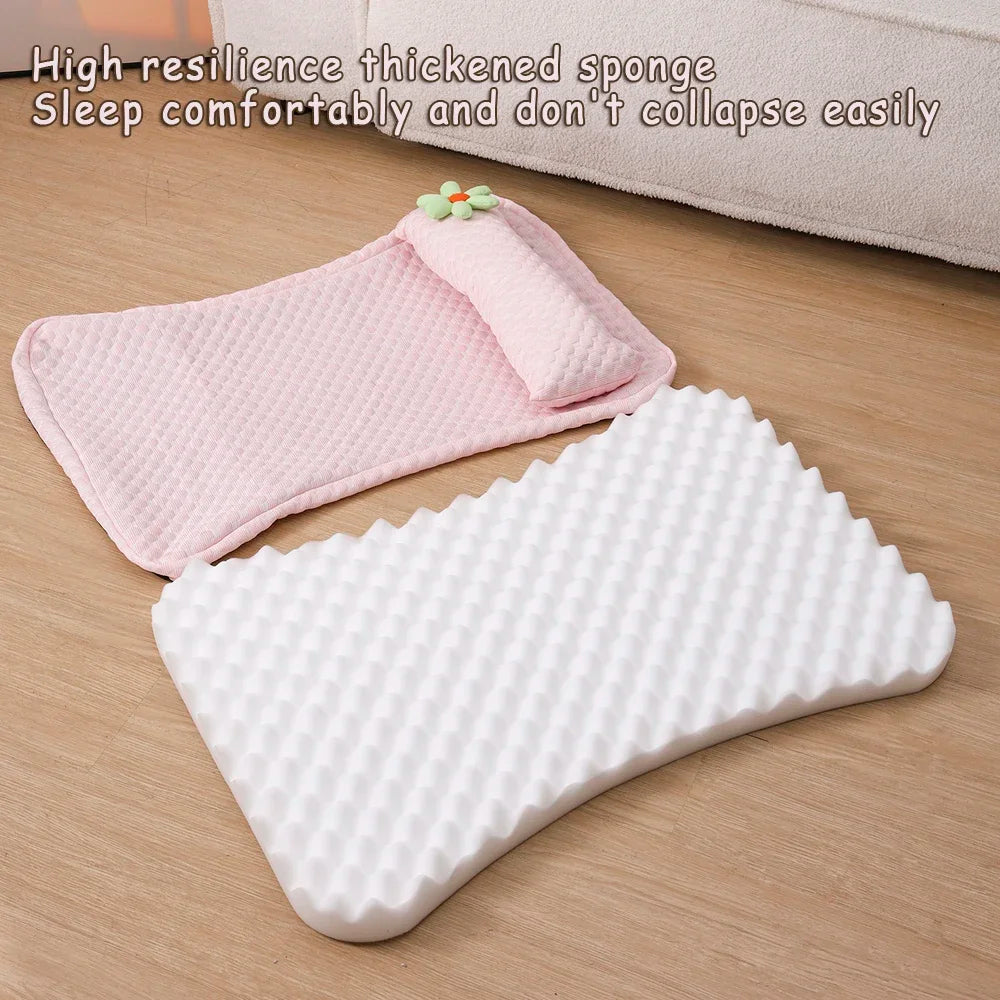 Ice Silk Pet Sofa Thickened Dog Bed Cooling Mat Detachable Pet Cushion Elastic Sponge Design for Medium Dogs with Pillow