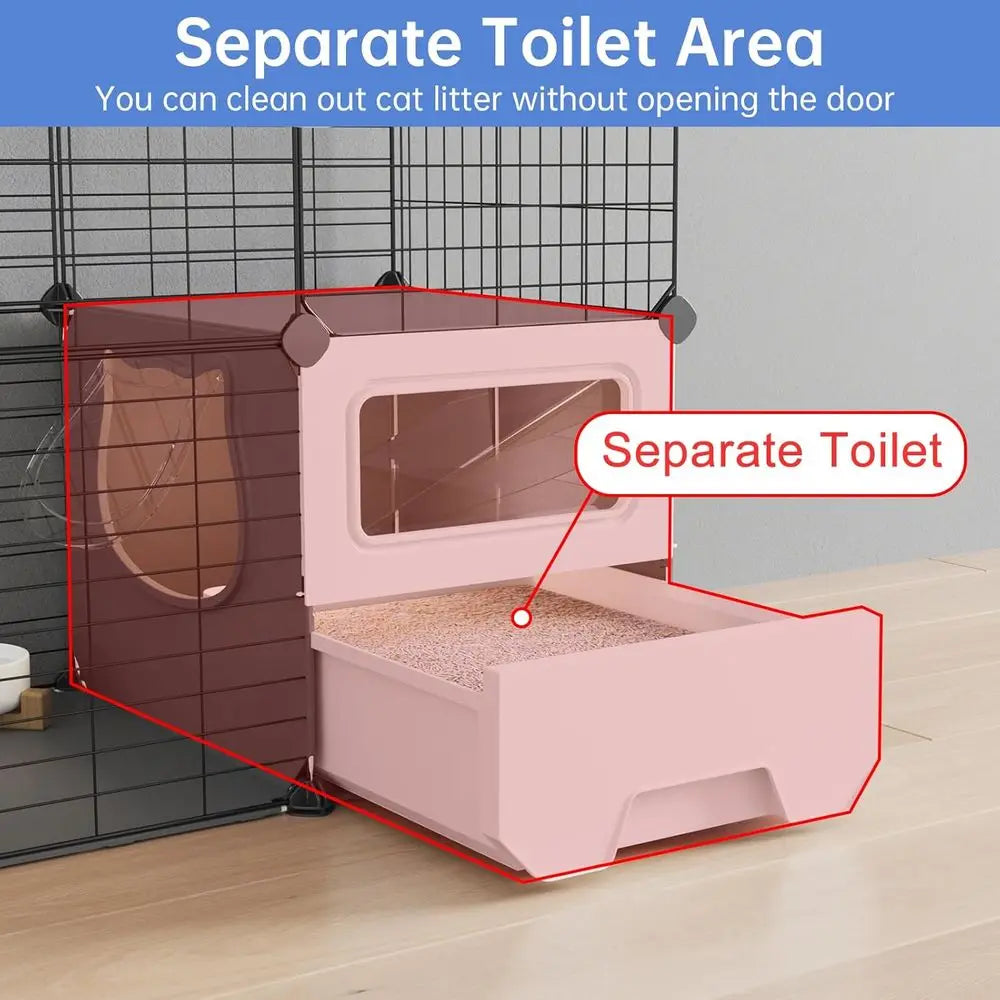 Cat Cage Indoor with Litter Box 2-Tier DIY Cat Playpen Detachable Metal Wire Kennel Crate Large Exercise Place Ideal or 1-2 Kitt