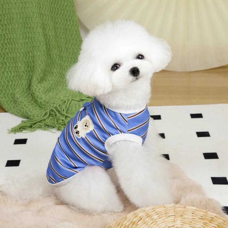Fashion Striped Dog Vest Spring Dog Clothes Bear Print Puppy Shirt Cute Soft Cat Vest Thin Pet Pullovers Chihuahua Dog Costumes