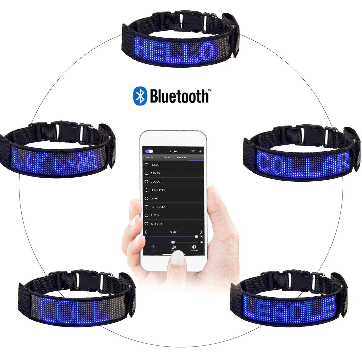 Rechargeable Illuminated Dog Collars LED Programmable Scrolling Text Flash Leopard Collar Puppy Night Safety Accessories Product