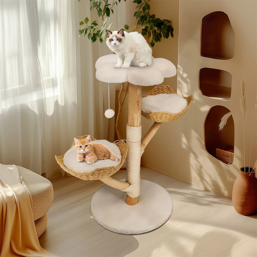 Modern Cat Climbing Tree Activity Tower with Plush Cushion Sisal Scratching Post Cozy Kitten Playhouse for Multiple Cats