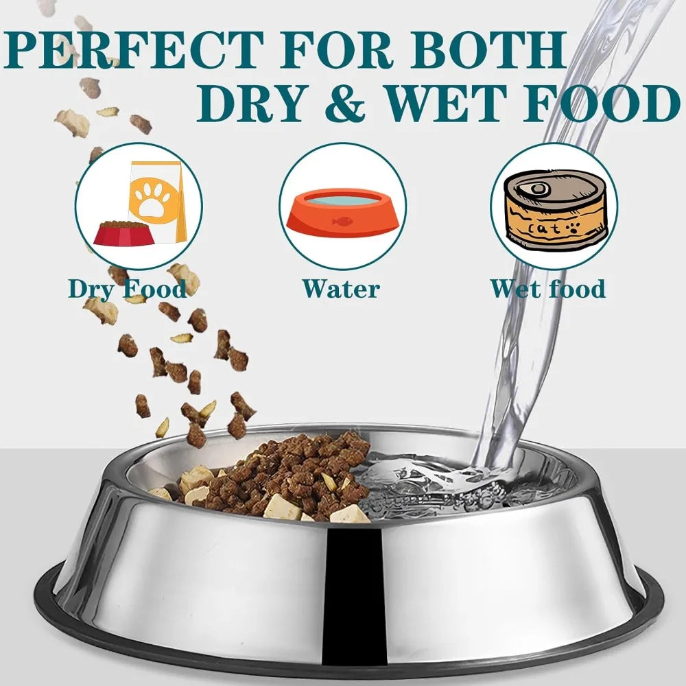 Stainless Steel Cat Food and Water Bowl Set of 3 Non-Slip Small Pet Feeding Dishes 7 Oz Capacity Each for Wet Food and Water Perfect for Kittens Puppies and Small Dogs to Prevent Whisker Fatigue and Promote Comfortable
