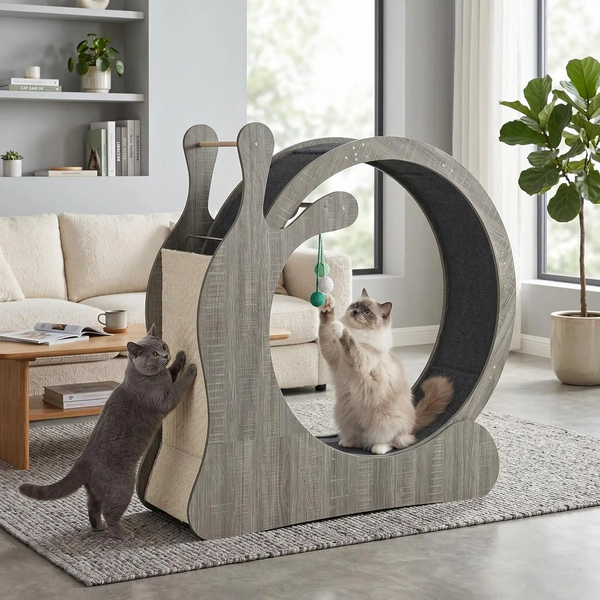 Large Wooden Cat Exercise Wheel for Indoor Cats – Quiet Treadmill, Sisal Scratching Board, Play Balls, Safe Narrow Gap, Anti-Slip, Furniture-Style Fitness