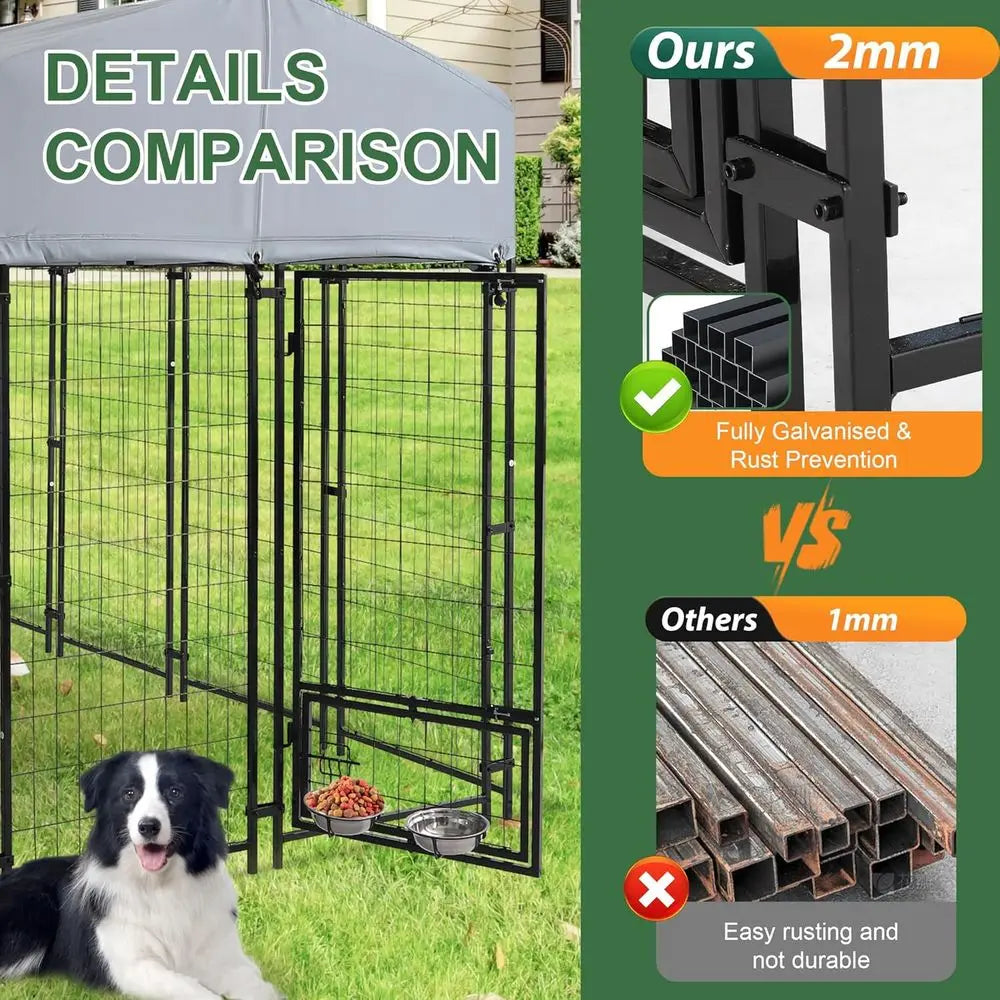 8x4x6 T Outdoor Dog Kennels or Large Dogs, Heavy Duty Welded Wire Steel Outside Dog Kennel with Roo, Dog Pens with 2 Rotating Do