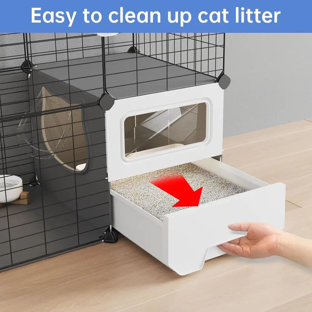 Cat Cage Indoor with Litter Box 2-Tier DIY Cat Playpen Detachable Metal Wire Kennel Crate Large Exercise Place Ideal or 1-2 Kitt