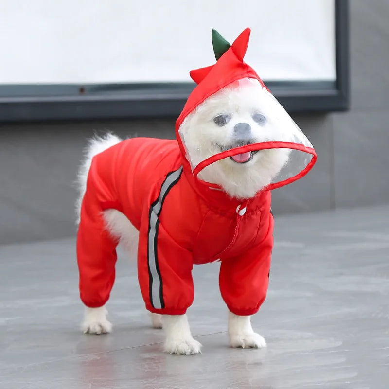 Fun Cartoon Puppy Four-Legged Raincoat Waterproof High Visibility Reflective Hooded Rain Jacket Ventilated Lined Outdoor Rain Suit for Dogs Cats