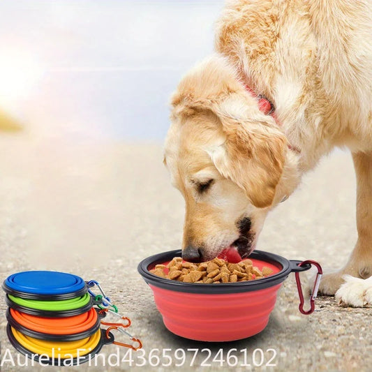 Portable Silicone Folding Dog Bowl with Rim Collapsible Pet Food Water Bowl for Outdoor Walking Travel