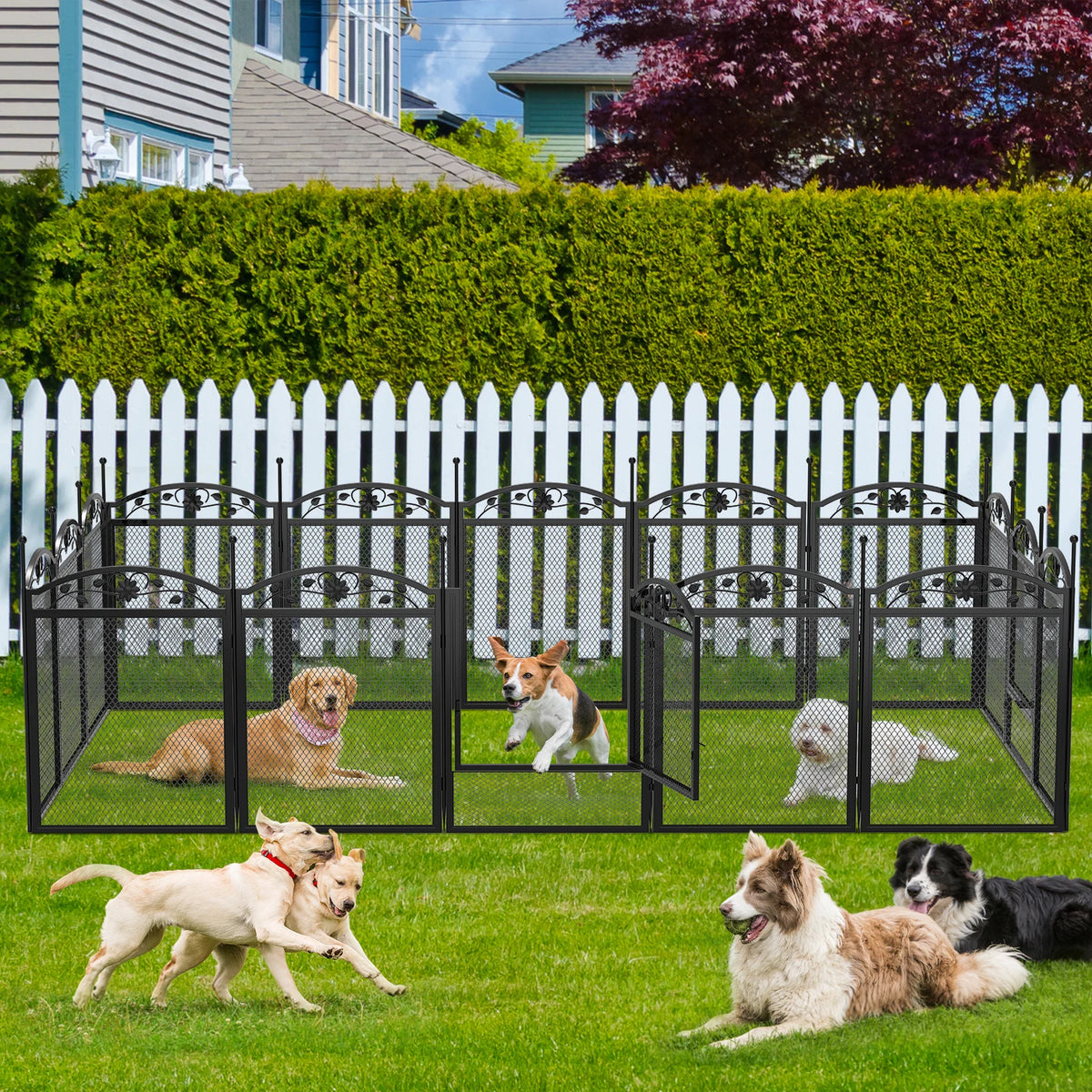 8 Panels Heavy Duty Metal Dog Playpen Whelping Fence,Multifunal Outdoor Indoor Puppy Training Fence with Waterproof Floor Pad