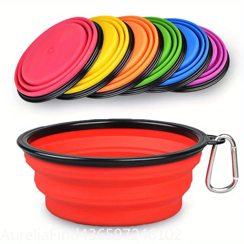 Portable Silicone Folding Dog Bowl with Rim Collapsible Pet Food Water Bowl for Outdoor Walking Travel