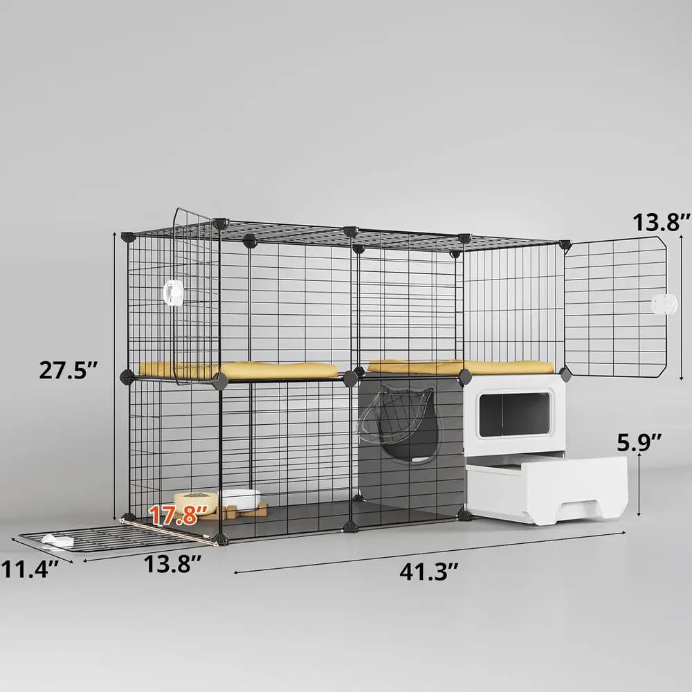 Cat Cage Indoor with Litter Box 2-Tier DIY Cat Playpen Detachable Metal Wire Kennel Crate Large Exercise Place Ideal or 1-2 Kitt