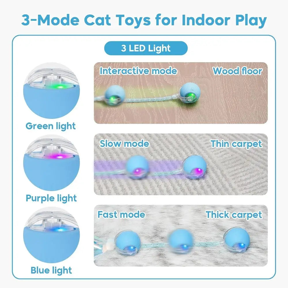Interactive Cat Toys for Indoor Cats & Dogs, Agile Moving Ball with Elastic Mesh Tail, Rechargeable Enrichment Toys, Smart Autom