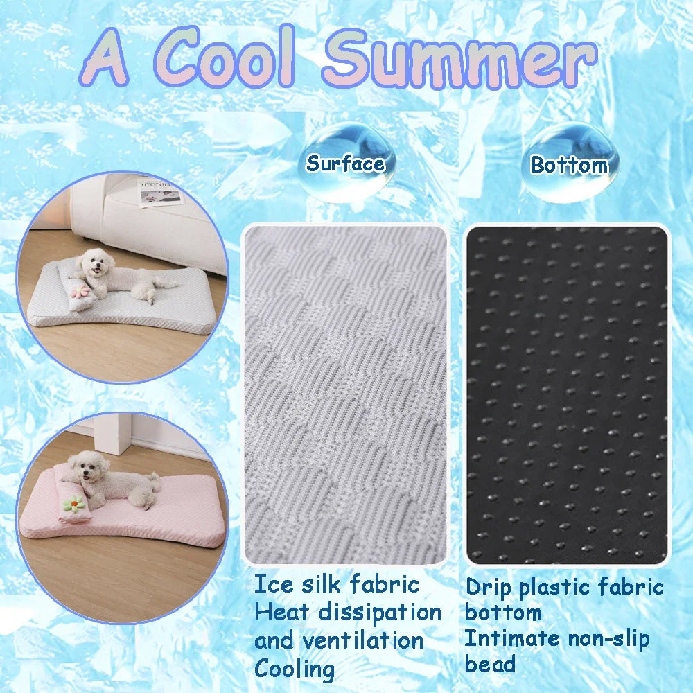 Ice Silk Pet Sofa Thickened Dog Bed Cooling Mat Detachable Pet Cushion Elastic Sponge Design for Medium Dogs with Pillow