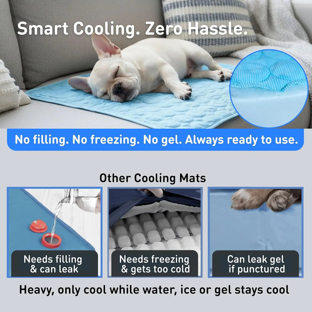 Summer Dog Cooling Mat, Self-cooling No Water Needed, Extra Large, Washable & Portable for Indoor & Outdoor