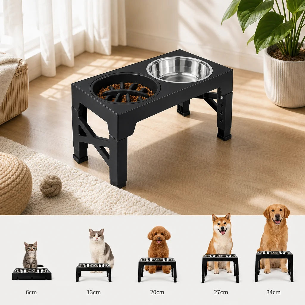 Elevated Dog Feeder Bowls Adjustable Raised Stand with Double Stainless Steel Food Water Bowls Small Medium Large Dogs