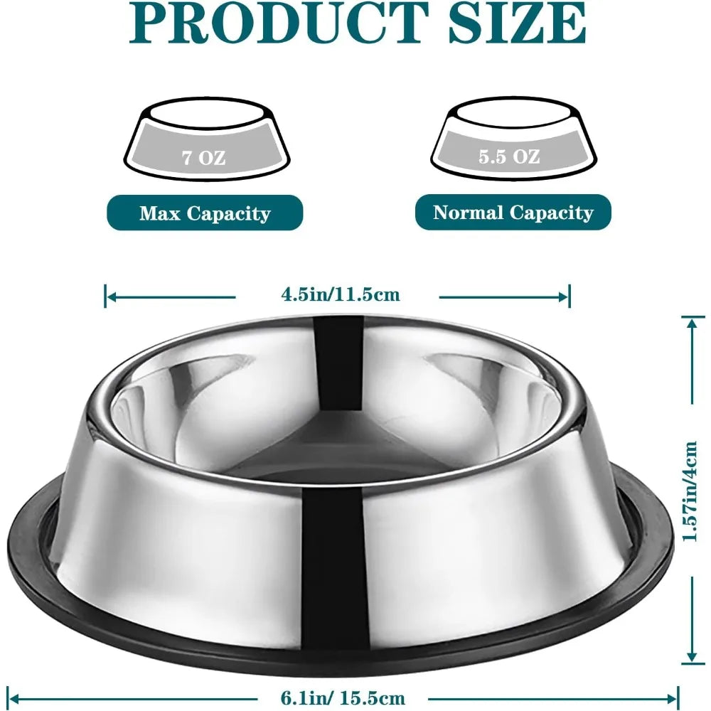 Stainless Steel Cat Food and Water Bowl Set of 3 Non-Slip Small Pet Feeding Dishes 7 Oz Capacity Each for Wet Food and Water Perfect for Kittens Puppies and Small Dogs to Prevent Whisker Fatigue and Promote Comfortable