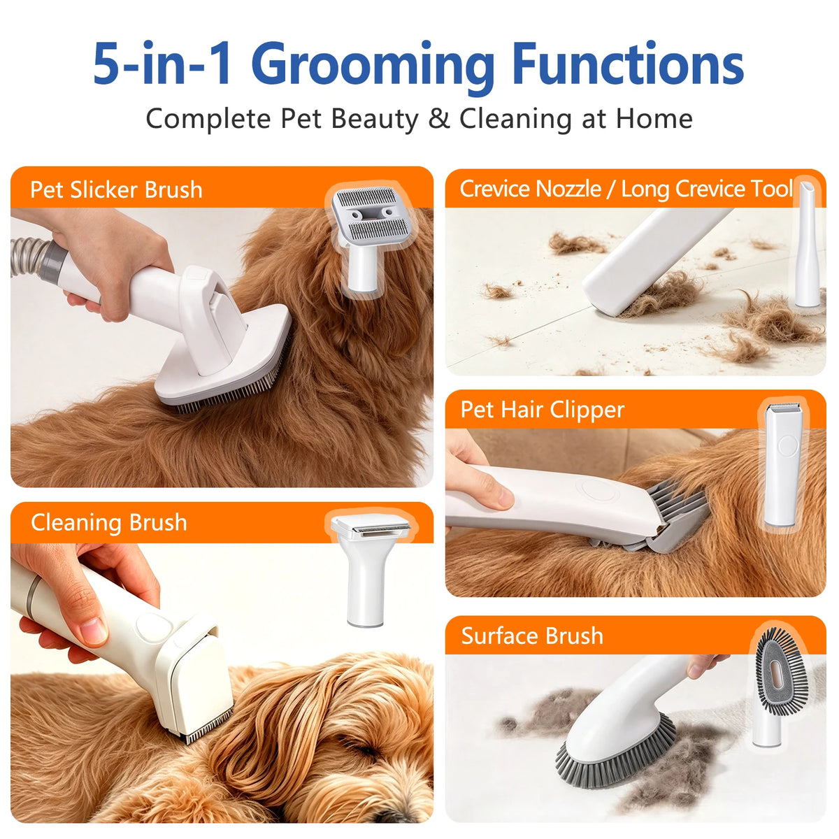 5 IN 1 Dog Grooming Vacuum & Pet Grooming Kit with 2L Capacity Larger Pet Hair Dust Cup Dog Brush Vacuum for Pet Hair Clean