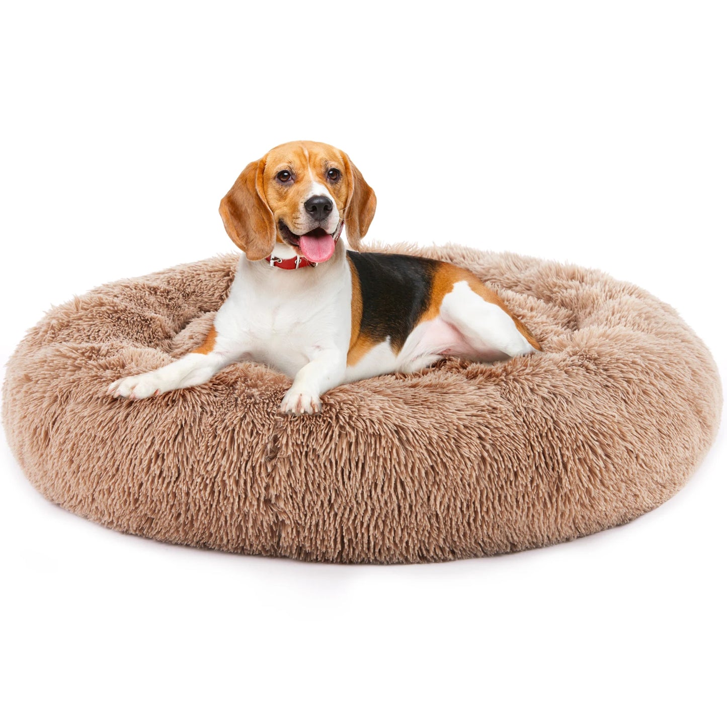 JHK Round Plush Faux Fur Calming Dog Bed for Medium to Large Dogs Washable Large Pet Bed Anti-Slip Fluffy Dog Bed For Home