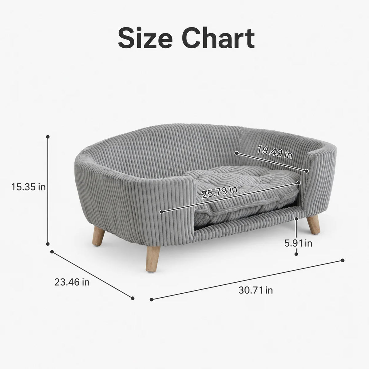 Small Dog Bed Elevated Pet Sofa Corduroy Dog Couch with Cushion Rubber Wood Legs Indoor Bed for Small Dogs Modern Pet Furniture