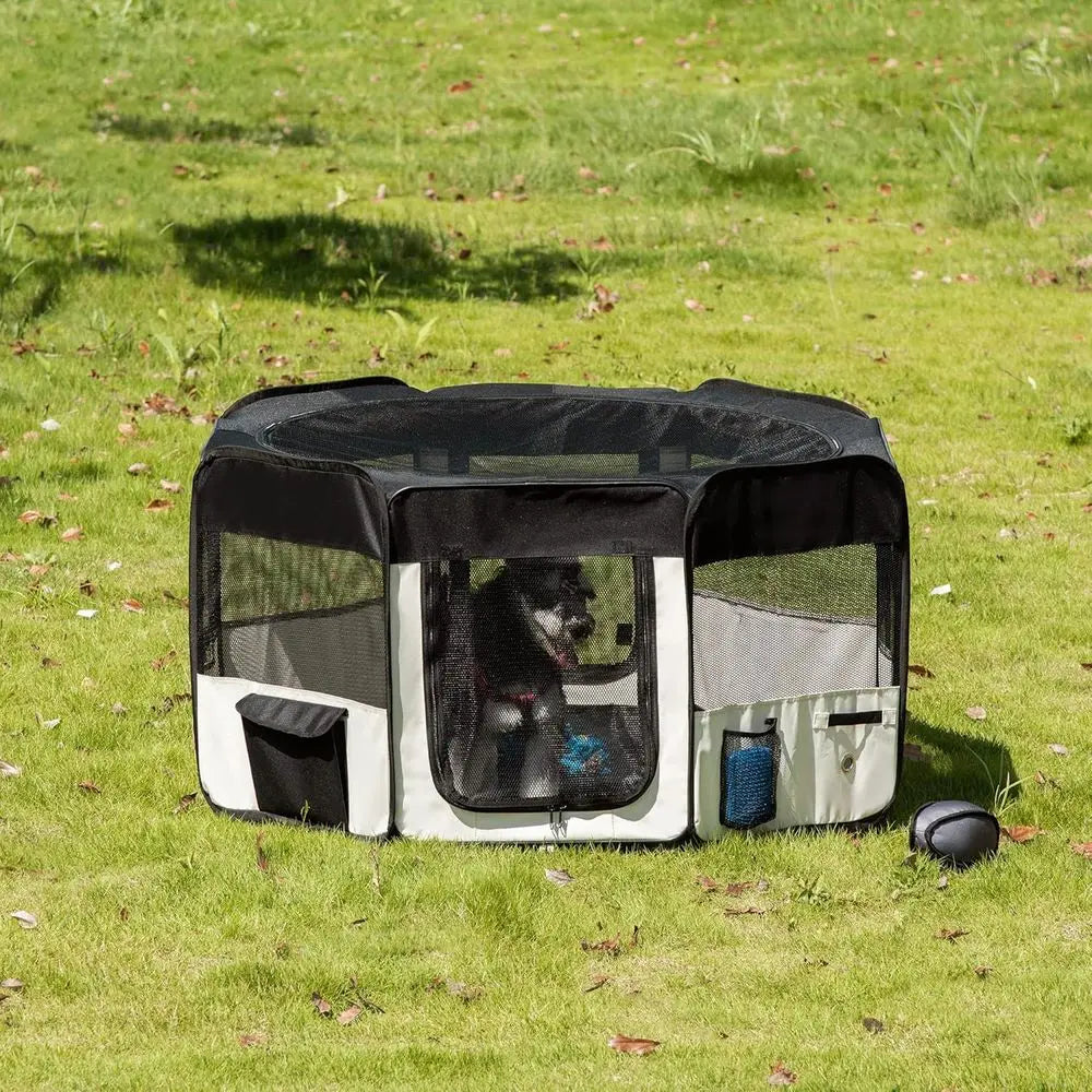 47.25 inch Sot Pet Playpen, olding Puppy Kennel, Dog Tent, Cat Exercise Crate, w/Bag, Beige