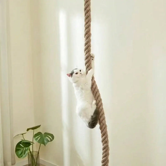 Complete Cat Climbing Rope Scratching Post Tree, With Climbing Rope, Large Ladder, And Resting Platform - Promotes Healthy Habits And Provides Endless Fun (Light Brown)