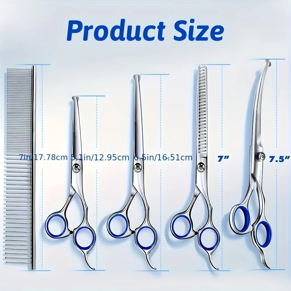 7PCS/SET Stainless Steel Dog Grooming Scissors Set, Titanium-Coated With Safety Rounded Tips, Heavy-Duty Pet Grooming Shears
