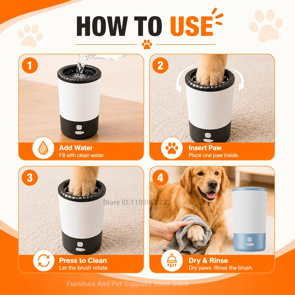 Rechargeable Automatic Dog Paw Cleaner: Pet Paw Cleaning Cup with Automatic 360° Paw Cleaner Featuring Soft Silicone Bristles