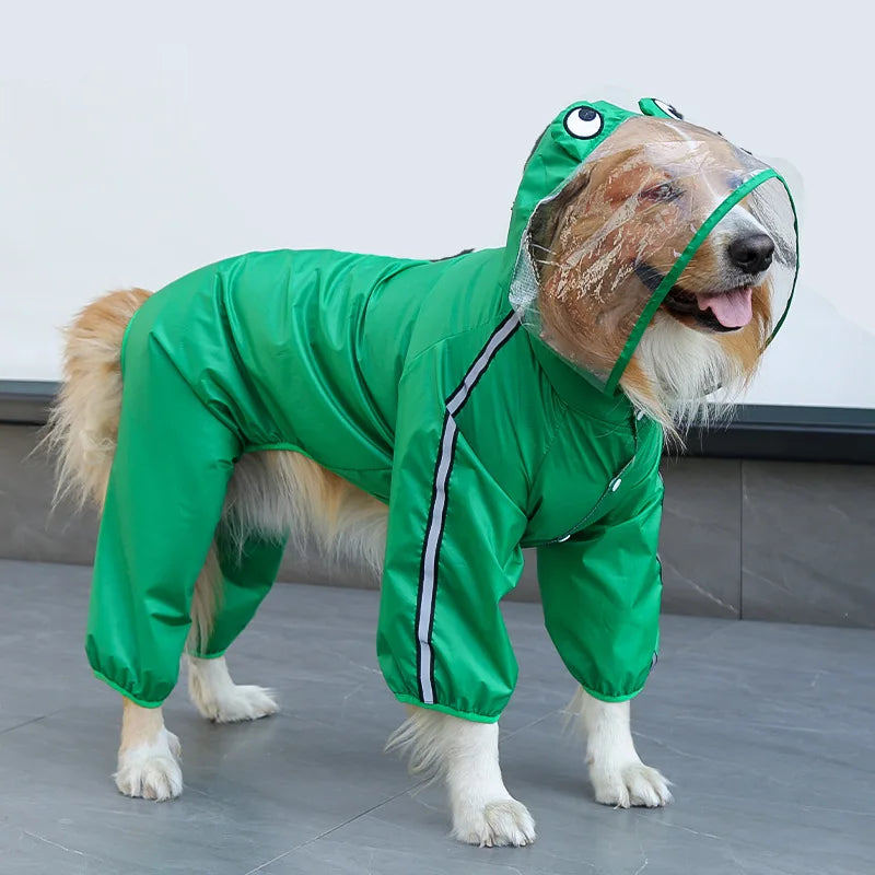 Fun Cartoon Puppy Four-Legged Raincoat Waterproof High Visibility Reflective Hooded Rain Jacket Ventilated Lined Outdoor Rain Suit for Dogs Cats