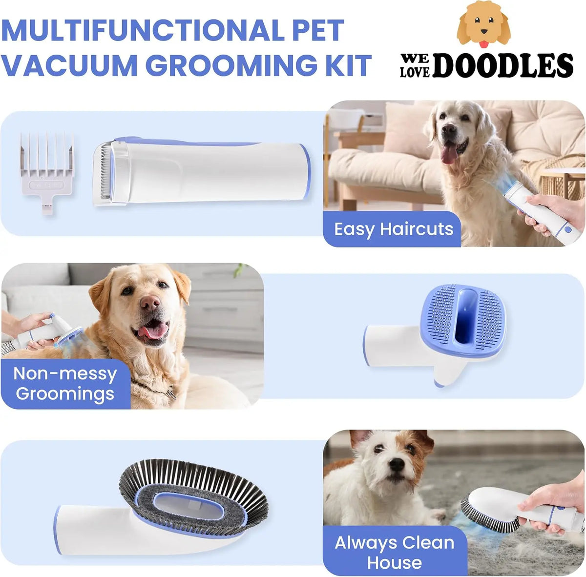 Dog Grooming Vacuum, Professional Use & Home Pet Grooming Vacuum for Dogs | 11-in-1 Professional Grade & Lightweight Dog