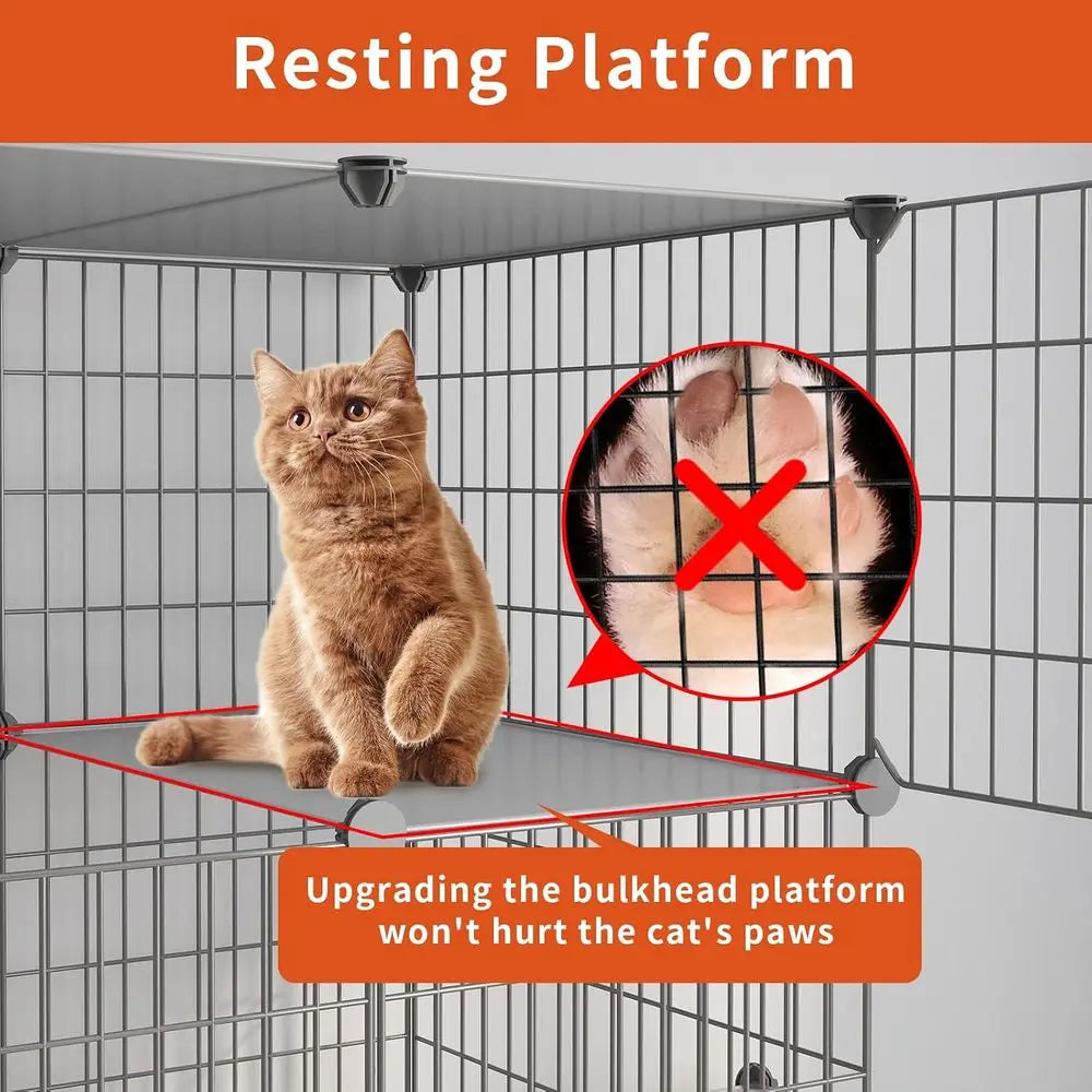 Cat Cage Indoor with Litter Box 2-Tier DIY Cat Playpen Detachable Metal Wire Kennel Crate Large Exercise Place Ideal or 1-2 Kitt