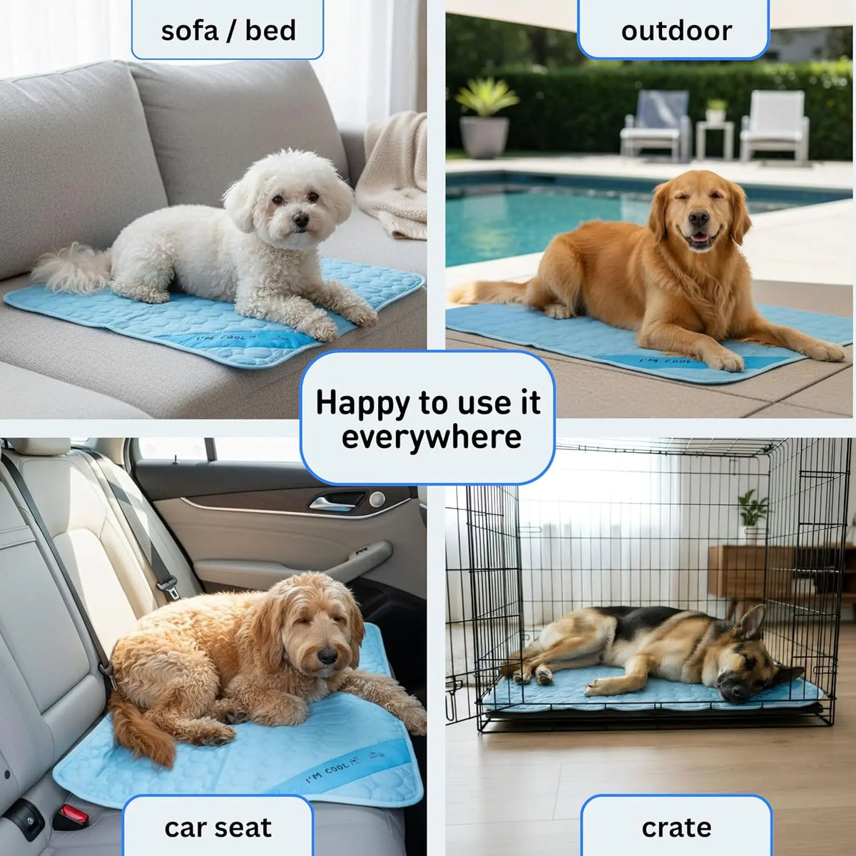 Summer Dog Cooling Mat, Self-cooling No Water Needed, Extra Large, Washable & Portable for Indoor & Outdoor