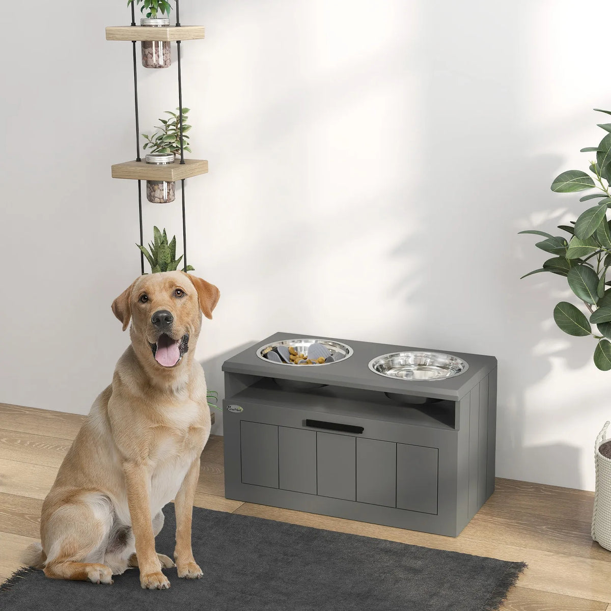 Elevated Dog Bowls, Raised Dogs Bowl Stand with 25L Storage Drawer
