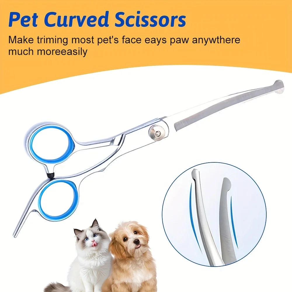 7PCS/SET Stainless Steel Dog Grooming Scissors Set, Titanium-Coated With Safety Rounded Tips, Heavy-Duty Pet Grooming Shears