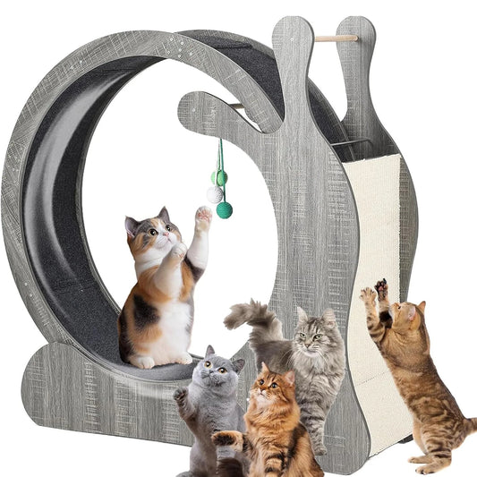 Large Wooden Cat Exercise Wheel for Indoor Cats – Quiet Treadmill, Sisal Scratching Board, Play Balls, Safe Narrow Gap, Anti-Slip, Furniture-Style Fitness
