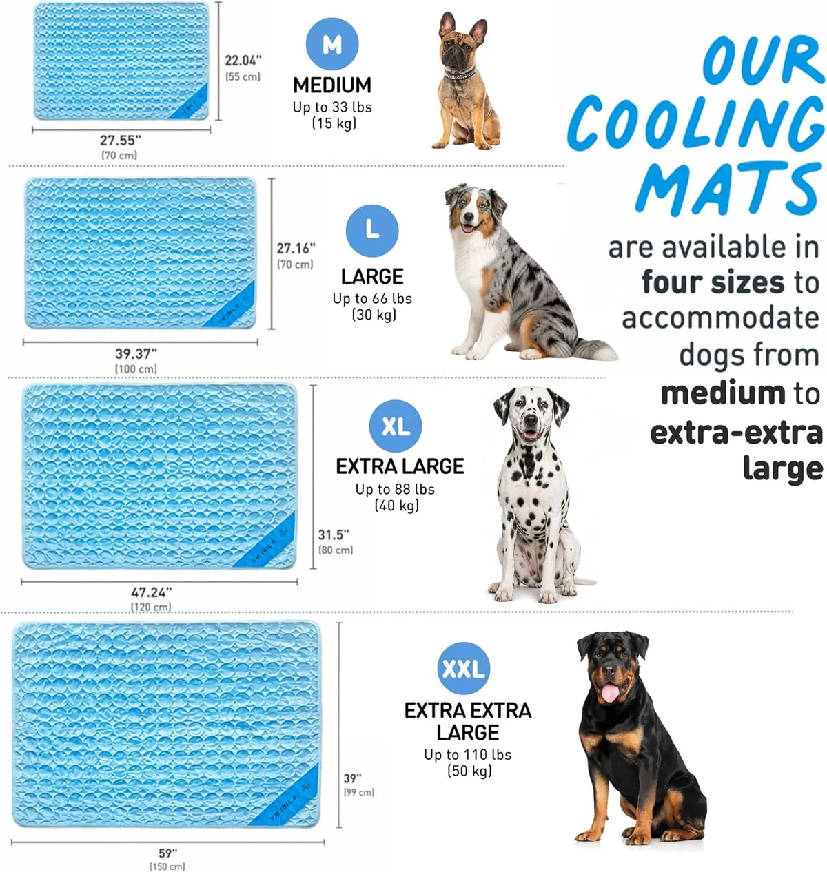 Summer Dog Cooling Mat, Self-cooling No Water Needed, Extra Large, Washable & Portable for Indoor & Outdoor