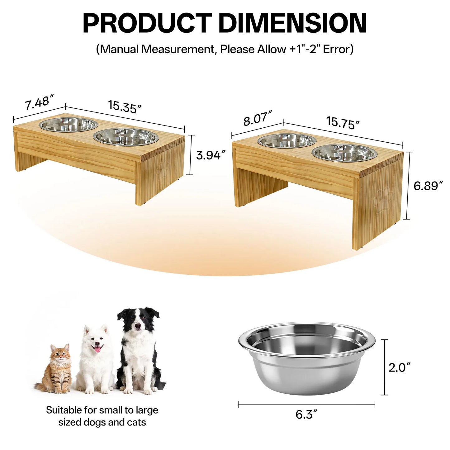 Wooden Elevated Dog Bowls, Raised Pet Feeder with Stainless Steel Double Bowls, Non-Slip Dog Food Water Stand for Medium Large Dogs