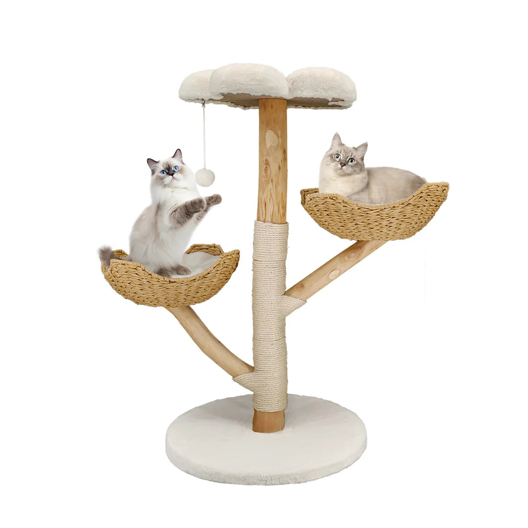 Modern Cat Climbing Tree Activity Tower with Plush Cushion Sisal Scratching Post Cozy Kitten Playhouse for Multiple Cats